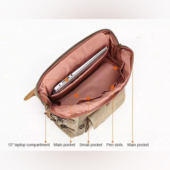 Waxed Canvas & Leather Khaki Color DSLR Camera Bag & Lens Lens Backpack - Picture 14 of 16